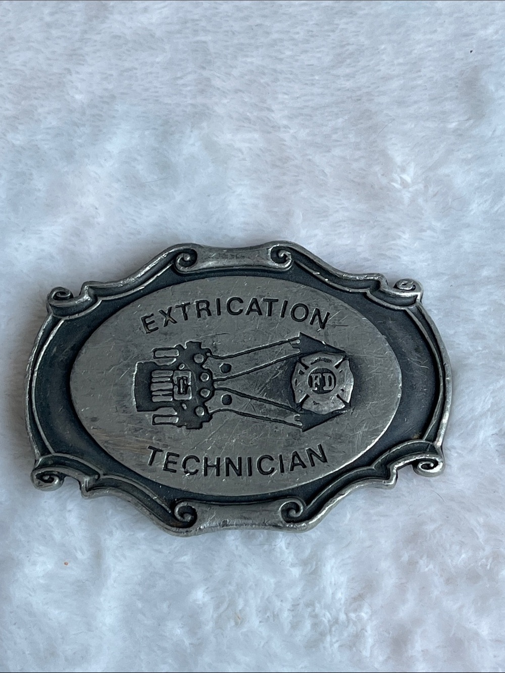 Vintage Extrication Technician Belt Buckle - Silver Metal